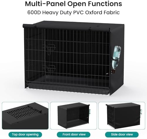 Dog Crate Cover, Kennel Cover Fits 48 Inch Wire Crate, Heavy Duty 600D Oxford Fabric Dog Cage Cover with Top Window and Drinking Hole Design, Black
