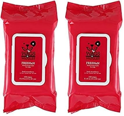 Wags & Wiggles Freshen Deodorizing Wipes for Dogs | Eliminate Odors from Your Dog's Coat | Fresh Strawberries, 100 Count | Easy and Convenient Way to Freshen Your Pet Without A Bath, FF12825