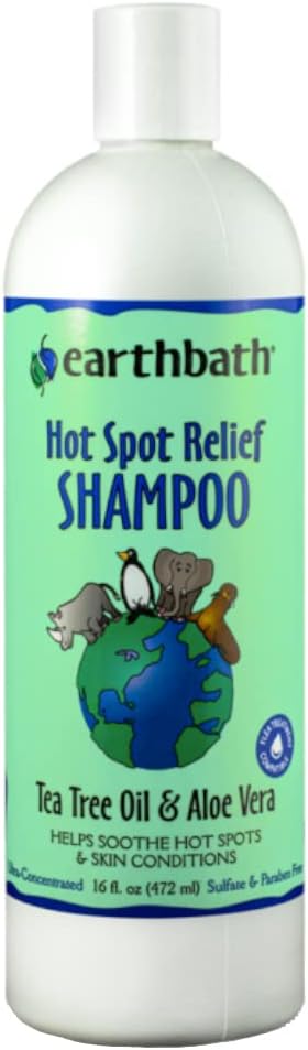 earthbath, Hot Spot Relief Pet Shampoo - Tea Tree Oil Hot Spot Treatment for Dogs, Best Dog Shampoo for Itching & Skin Conditions, Made in USA, Cruelty Free Itch Relief for Dogs - 16 Oz (1 Pack)