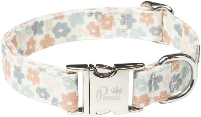 Durable Cotton Blend Dog Collar, Cute & Stylish, Adjustable with Metal Locking Clasp, Made in USA (Ditzy Floral, Medium)