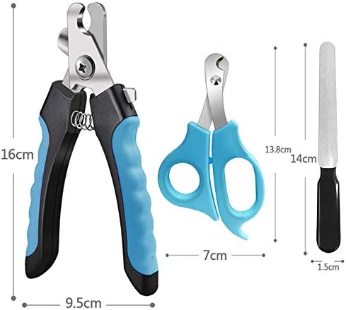 Pet Nail Clippers and Trimmers Set Safety Guard to Avoid Over Cutting Razor Sharp Blades Grooming Tool for All Small Large Dog Cat (Blue/Black)