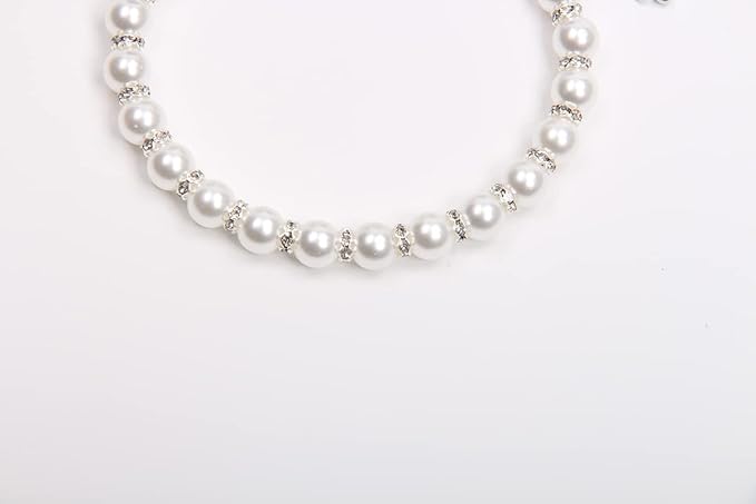 Dog Cat Pearls Necklace Collar with Bling Accessories and Ribbon Bow Pet Puppy Jewelry for Female Dogs Cats Small Medium (M, White)