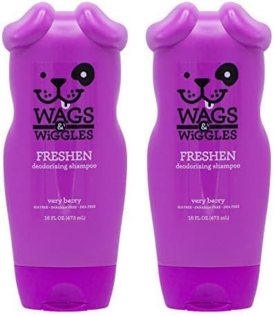 Wags & Wiggles Freshen Deodorizing Dog Shampoo in Very Berry Scent | Odor Control for Smelly Dogs, 16 Ounces (Pack of 2)