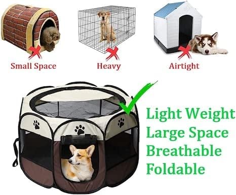 Hentay-Dog Playpen Portable Pet Play Pens for Small Dog,Cat/Rabbit/Chicks, Kitten Pen & Travel Pet Carrier + Carrying Case. (Small, Brown)