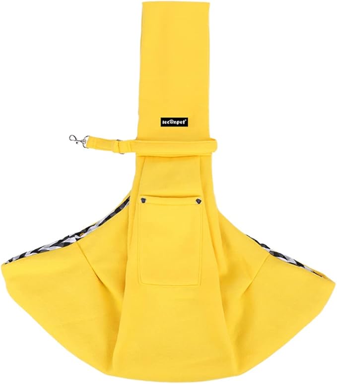 Leconpet Dog Sling Carrier Shoulder Bag for Pets with Mobile Phone Pocket Safety Buckle Security Lock, Suitable for Puppy, Small Dogs, and Cats for Outdoor Travel (Yellow)