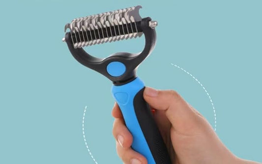 Pet Grooming combs - Double-Sided Deshedding Dematting Tool, Undercoat Rake for Dogs & Cats, Extra-Wide Dog Grooming Brush & Deshedder Comb for Long Hair (Blue)