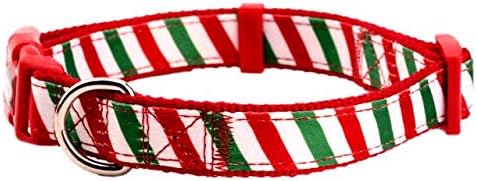 Christmas Festival Dog Collar, Stripe Pattern, Removable Bowtie, for Small Dog, Neck 8"-12.5", Width 5/8". (Small, Stripes)