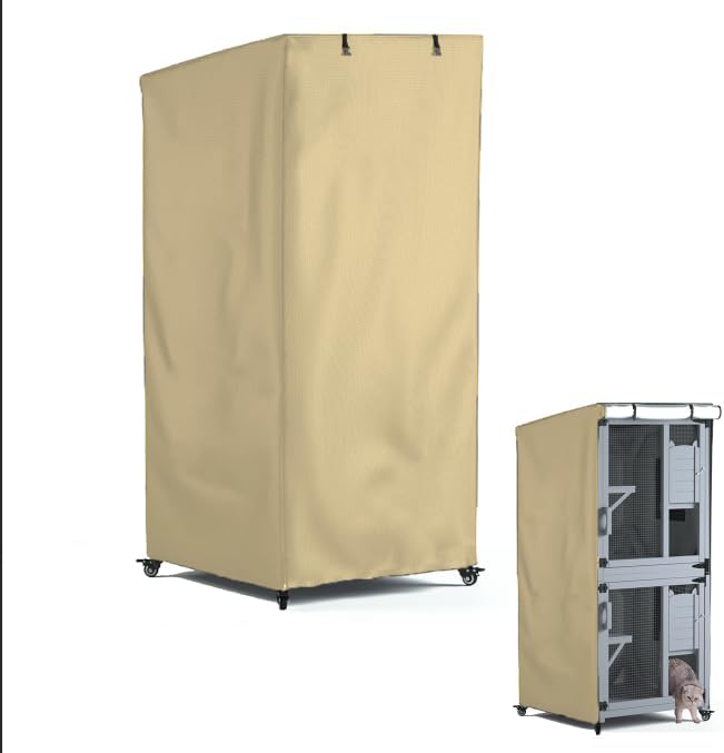 Outdoor Cat House Cover, Extremely Waterproof Feral Cattery Cat Cover, Cat Enclosure Cover, Large Cat Cage Condo/Cat House Cover - 32" L x 32" W x 71" H，Khaki (Cover only)