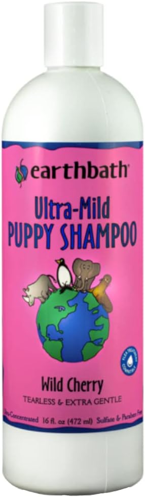 earthbath, Ultra-Mild Wild Cherry Puppy Shampoo - Extra Gentle & Tearless Dog Shampoo, Made in USA, Deodorizing Dog Wash, Cruelty Free Puppy Supplies, Shampoo for Smelly Dogs - 16 Oz (1 Pack)