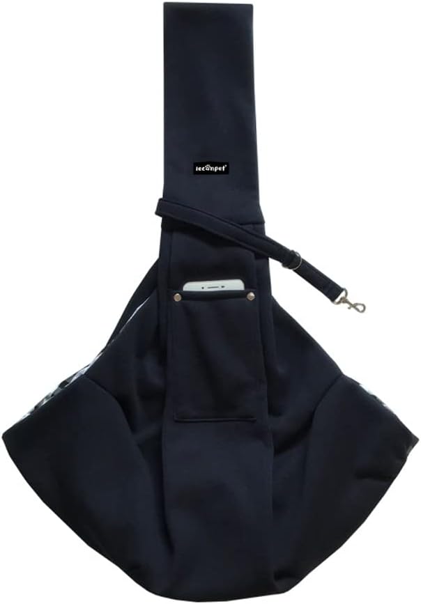 Leconpet Dog Sling Carrier Shoulder Bag for Pets with Mobile Phone Pocket Safety Buckle Security Lock, Suitable for Puppy, Small Dogs, and Cats for Outdoor Travel (Navy Blue)