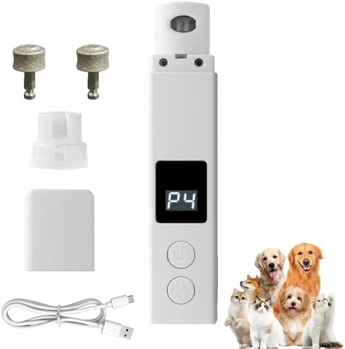 Dog Nail Trimmers, 4-Speed Dog Nail Grinder, Painless & Quiet Pet Nail Trimmer for Large Dogs, Medium & Small Dogs/Cats（2 Grinder Wheels）