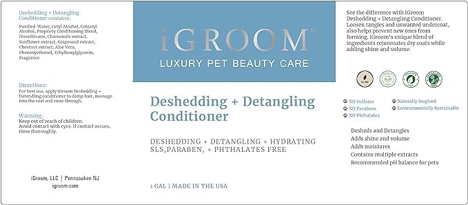 iGroom Deshedding & Detangling Dog Conditioner, Luxury Pet Beauty Care, Loosen Tangles + Unwanted Undercoat, Adds Shine + Volume, Made in USA (1 GAL)
