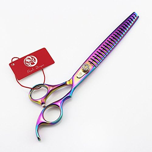 Purple Dragon 8.0 inch Professional Pet Grooming Scissors - Dog Chunker Shears - Adult Animal Thinning Hair Shears for Pet Groomer or Family DIY (Multicolor)