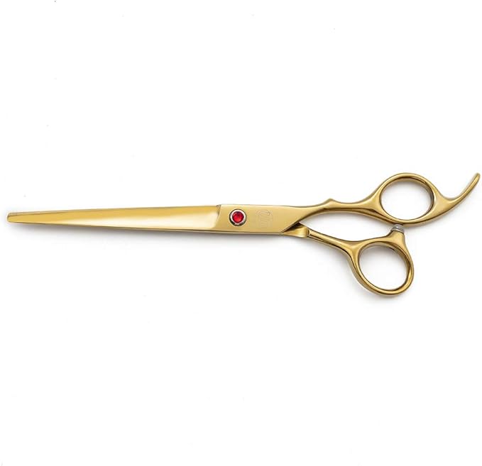 Moontay Professional 7.0" Dog Grooming Scissors Set, 4-pieces Straight, Upward Curved, Downward Curved, Thinning/Blending Shears for Dog, Cat and Pets, JP Stainless Steel, Gold