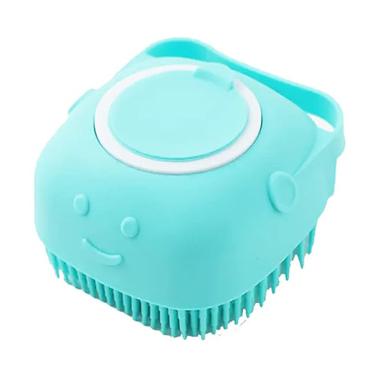 Dog Brush – Cat Brush – Shampoo Dispensing Scrubber – Soft Silicone Design – Hanging Loop – For All Skin Types – Grooming, Deshedding and Exfoliating, Blue