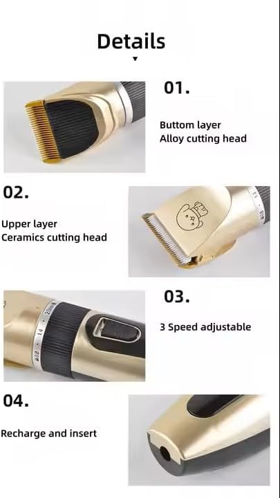 Pet Grooming Kit, Rechargeable Clippers with 6 Guide Combs, Stainless Steel Blades, Scissors, Comb