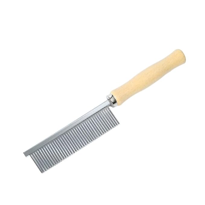 Silver Dog and Cat Combs For Grooming Long Haired Cats and Dogs - Pet Dog Cat Comb Stainless Steel Pin Teeth Wooden Handle Grooming Fur Hair Brush - Comb Removes and Prevents Matted Fur，Grooming