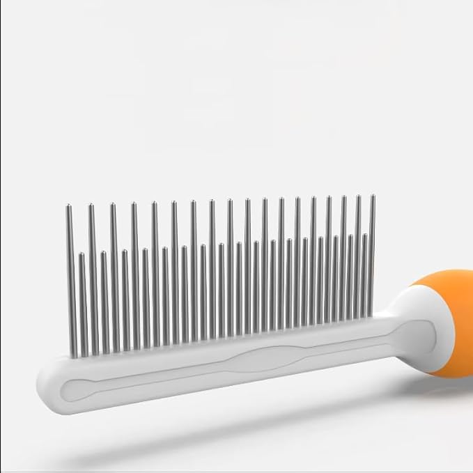 Cute to the Bone Pet Grooming Comb for Long, Curly or Silky Hair Dog and Cat, Stainless Steel Teeth for Dematting and Detangling, Safe for Home Use, Orange