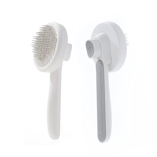 Pet Grooming Brush, Self Cleaning Slicker Brush for Dogs Cats, Remove Loose Fur Undercoat Mats Long, Short Tangled Hair, Pet Massage Self Cleaning (Gray)