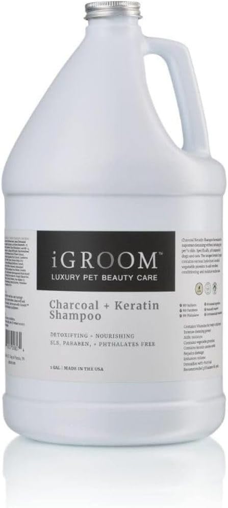 iGroom Charcoal Keratin Dog Shampoo, Luxury Pet Beauty Care, Protect Coat and Skin, Detoxifies with Charcoal, Made in USA, Gallon