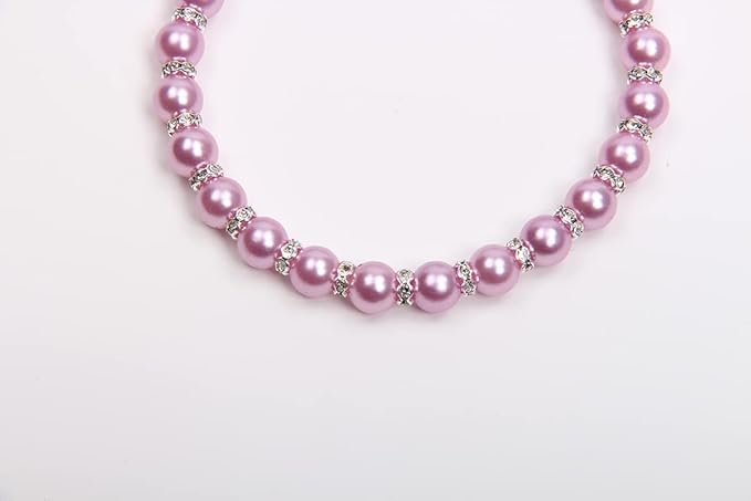 Dog Cat Pearls Necklace Collar with Bling Accessories and Ribbon Bow Pet Puppy Jewelry for Female Dogs Cats Small Medium (L, Purple)