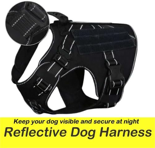 Large Dog Black Tactical Harness Vest with Leash Set, No Pull Harness with Handle, Heavy Duty Harnesss and Leash Combo, Winter Harness Vest,Safety reflectors