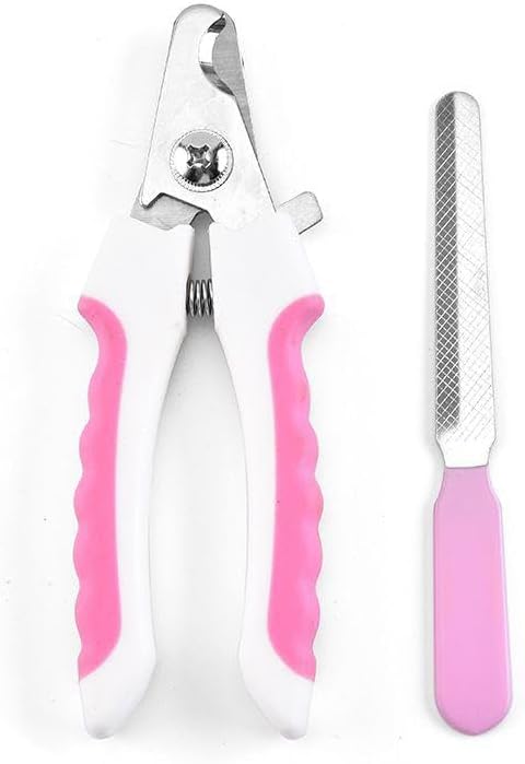 Dog Nail Trimmers and Cat Nail Clipper Set - Professional Dog Nail Clippers for Small Breeds, Heavy Duty Pet Trimmers, Safe Cat Claw Clippers, Ideal for Cats, Dogs, Puppies, Rabbits, (White/Pink)