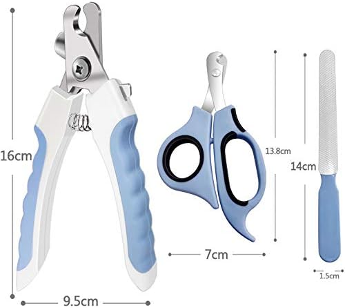 Pet Nail Clippers and Trimmers Set Safety Guard to Avoid Over Cutting Razor Sharp Blades Grooming Tool for All Small Large Dog Cat Blue