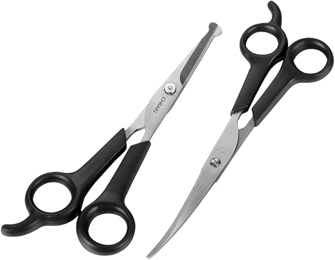 Chibuy Pet Grooming Scissors Set Ball Tip Eye Cut Scissors and Curved Shears, Professional Home Pets grooming Tools Kit for Dogs and Cats 6 Dark Grey