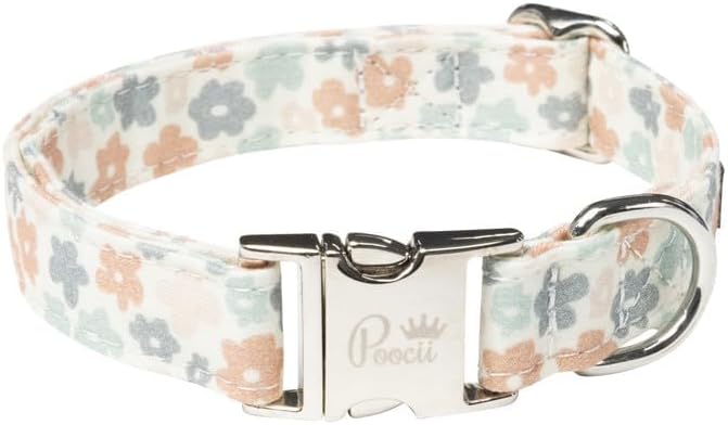 Durable Cotton Blend Dog Collar, Cute & Stylish, Adjustable with Metal Locking Clasp, Made in USA (Ditzy Floral, Large)