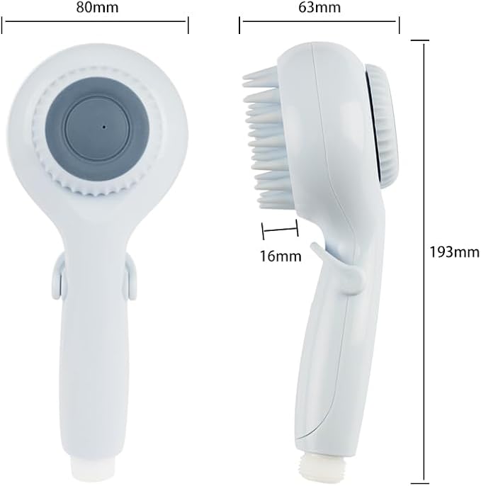 Dog Shower Head with Brush – 3-in-1 Pet Grooming Tool with Shampoo Dispenser & Stainless Steel Hose – Indoor/Outdoor Use – Compatible with ¼” Faucet & ¾” Hose Adapter