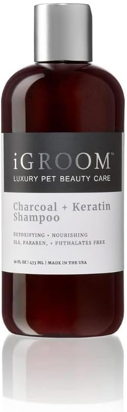 iGroom Charcoal Keratin Dog Shampoo, Luxury Pet Beauty Care, Protect Coat and Skin, Detoxifies with Charcoal, Made in USA, 16 oz