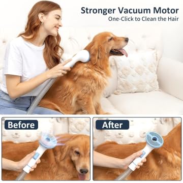Pet Grooming Brush Set 5-in-1 Vacuum 99% Pet Hair Low Noise Not Easy to Block, for Cats and Dogs, with a Total of 5 Tools, Grooming Brush Shedding Brush Crevice Tools (White)