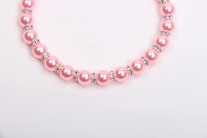 Dog Cat Pearls Necklace Collar with Bling Accessories and Ribbon Bow Pet Puppy Jewelry for Female Dogs Cats Small Medium (L, Pink)
