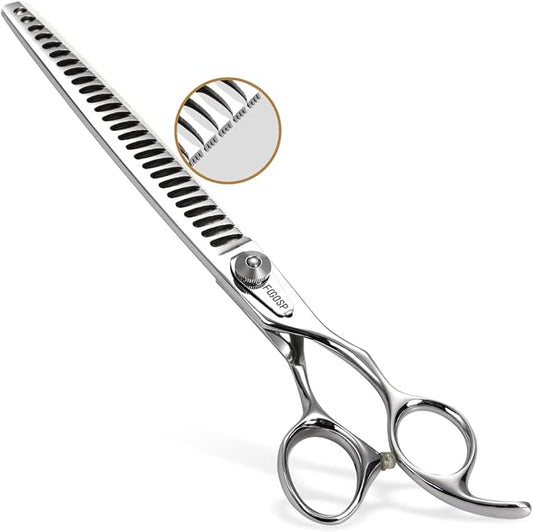Professional Thinning Shears for Dogs with Micro Serrated Edge 8 inch Dog Grooming Scissors Long Chunkers Shears Japan 440C 70% Thinning Rate 26 Teeth(8in)