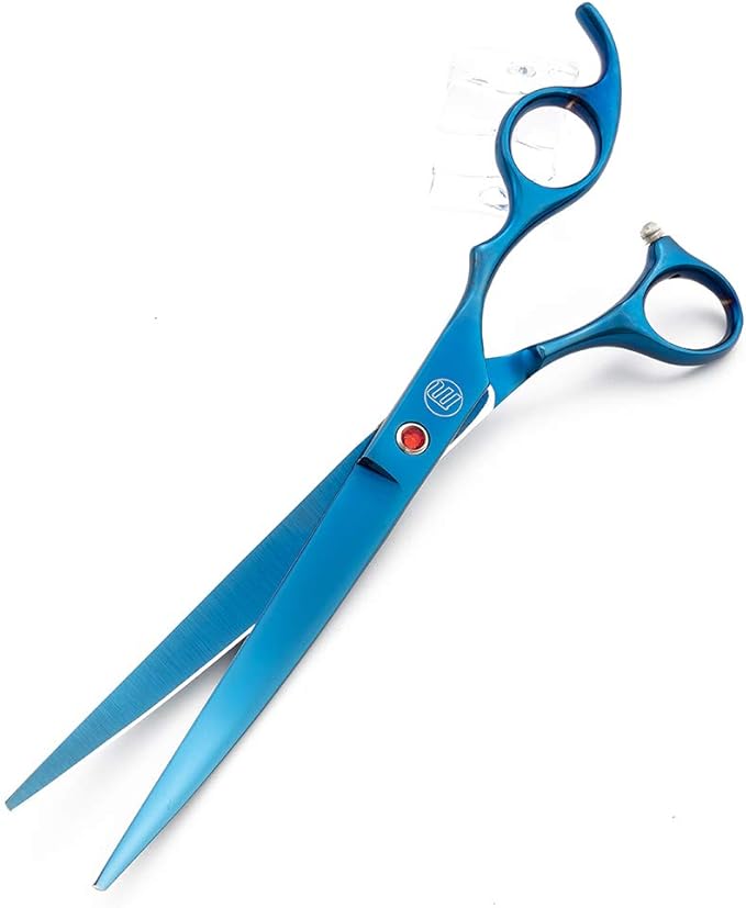 Moontay Professional 8.0" Dog Grooming Scissors Set, 4-pieces Straight, Upward Curved, Downward Curved, Thinning/Blending Shears for Dog, Cat and Pets, JP Stainless Steel, Blue