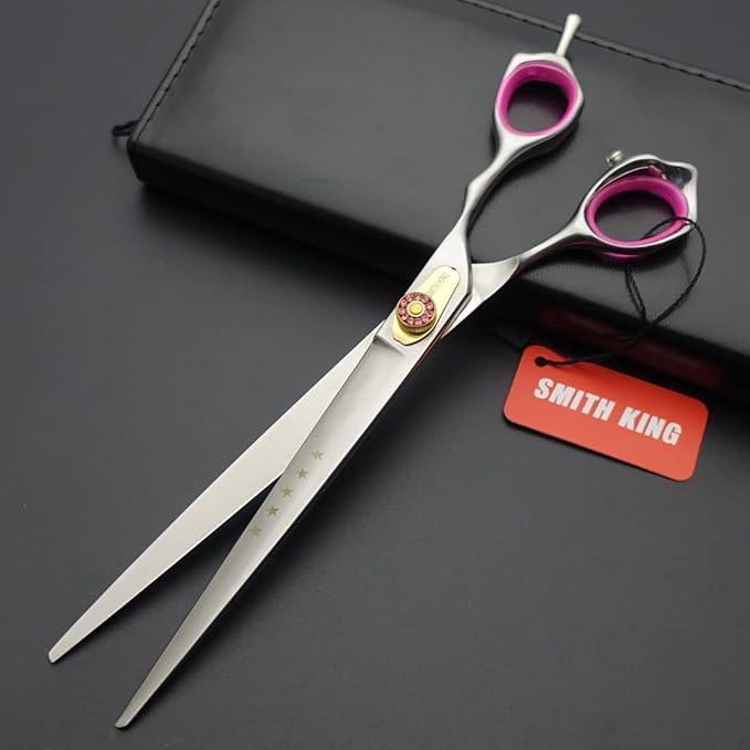 Professional Dog Grooming Shears Set Dogs Straight & thinning & Curved scissors & chunkers Scissorswith comb in 1 Set for Right-handed & Left-handed (8.0 Silvery right-handed)