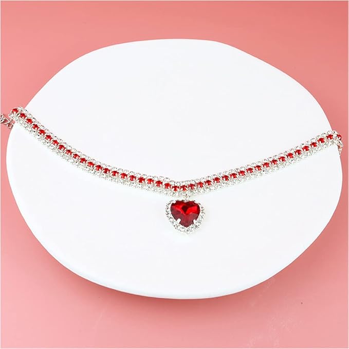 Pet Collar Accessories Cat and Dog Collar Love Pendant Three Row Diamond Necklace Adjustable Collar (7.8-9.8IN)