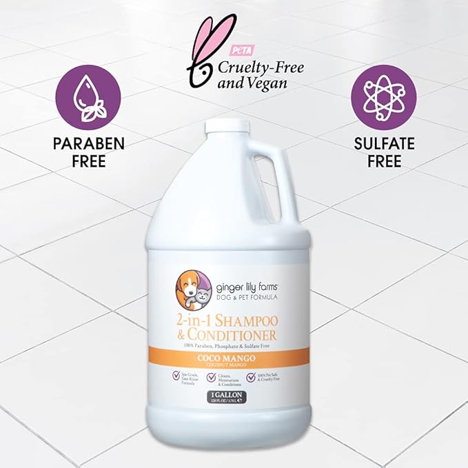 Ginger Lily Farms Dog & Pet Formula 2-in-1 Shampoo & Conditioner, 100% Vegan & Cruelty-Free, Coco Mango, 1 Gallon Refill (128 fl oz)