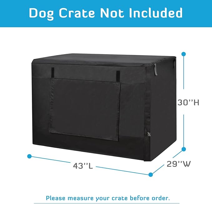 HONEST OUTFITTERS Dog Crate Cover 42 Inch Dog Kennel Cover for Large Dog, Heavy Duty Oxford Fabric,with Double Door, Pockets and Mesh Window (43L x 29W x 30H,Black)