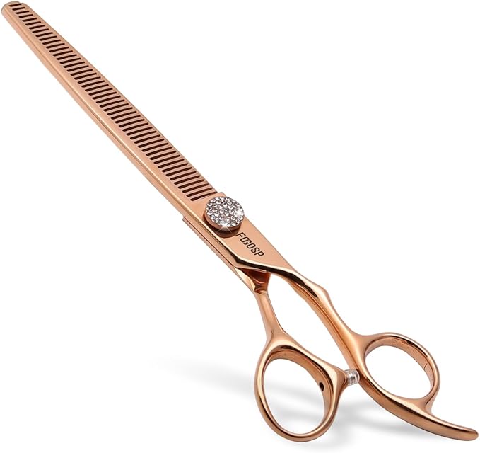 Rose Gold Titanium Thinning Shears for Dogs 50 Teeth 7.5'' Professional Blending Thinner Scissors for Dog Poodle Pet Japanese 440C Sharp and Durable Right Handed(7.5,Thinner)