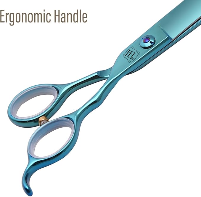 Dog Grooming Scissors: Blueish Green 7.5 inch Pet Straight Shears Made Of Japanese 440C Advanced Stainless Steel Professional Grooming Scissors for Dogs Cats and Other Pets