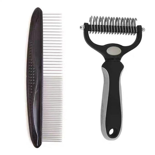 Pet Dematting Tool 2 Pack Double Sided Undercoat Rake & Dematting Comb for Cats and Dogs for Detangling Matted or Knotted Undercoat Hair (Gray & Black, Large)