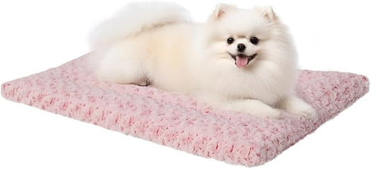 Washable Dog Bed Mat Reversible Dog Crate Pad Soft Fluffy Pet Kennel Beds Dog Sleeping Mattress for Large Jumbo Medium Small Dogs, 29 x 18 Inch, Pink