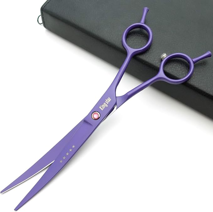 7.0in. Matt Purple Professional Pet Grooming Scissors Set,Straight & Thinning & Curved Scissors Set with Comb,case,A429