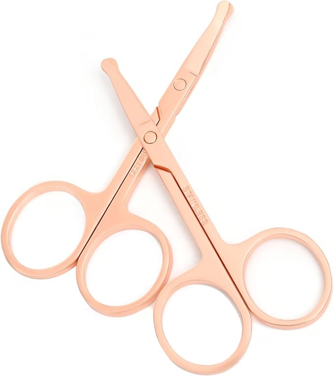3.5 Inch Silent Pet Grooming Tiny Safety Scissors for Cats & Dogs - Quiet Alternative to Electric Clippers for Sensitive Pets (Pack Of 2 Rose Gold-Curved+Straight)
