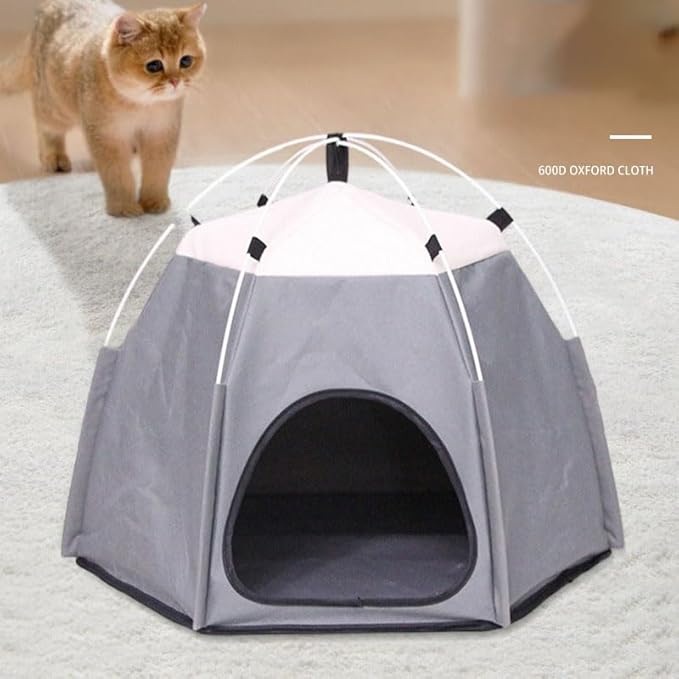 Cute Cat Teepee Cave, Cat Tent Foldable Indoor Outdoor with Thick Mat,Puppy Bed Tent,Bunny Pet Tent Teepee,Portable Dog House Teepee Tent, Cat Bed,Dog Bed Tent,Puppy Bunny,Pet Tent Teepee (C, L)