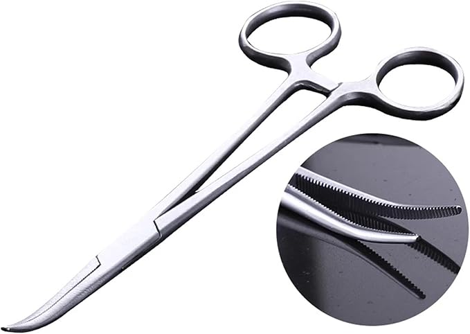 Stainless Steel Dog Cat Pet Forceps Scissors Ear Hair Clamp Fishing Scissors Tools (12.5CM bent)