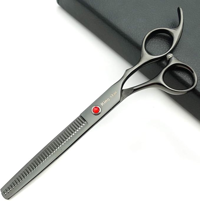 Kingstar 7.0in Professional Pet Grooming Scissors Set,Straight & Thinning & Curved Scissors 3pcs Set with Comb for Dog Grooming,A419 (Black-Grey)