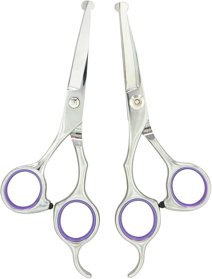 Grooming Scissors, Stainless Steel Dog Shears with Safety Rounded Tip, Set of Two Dog Scissors in a Leather Cover, Professional Pet Grooming Kit